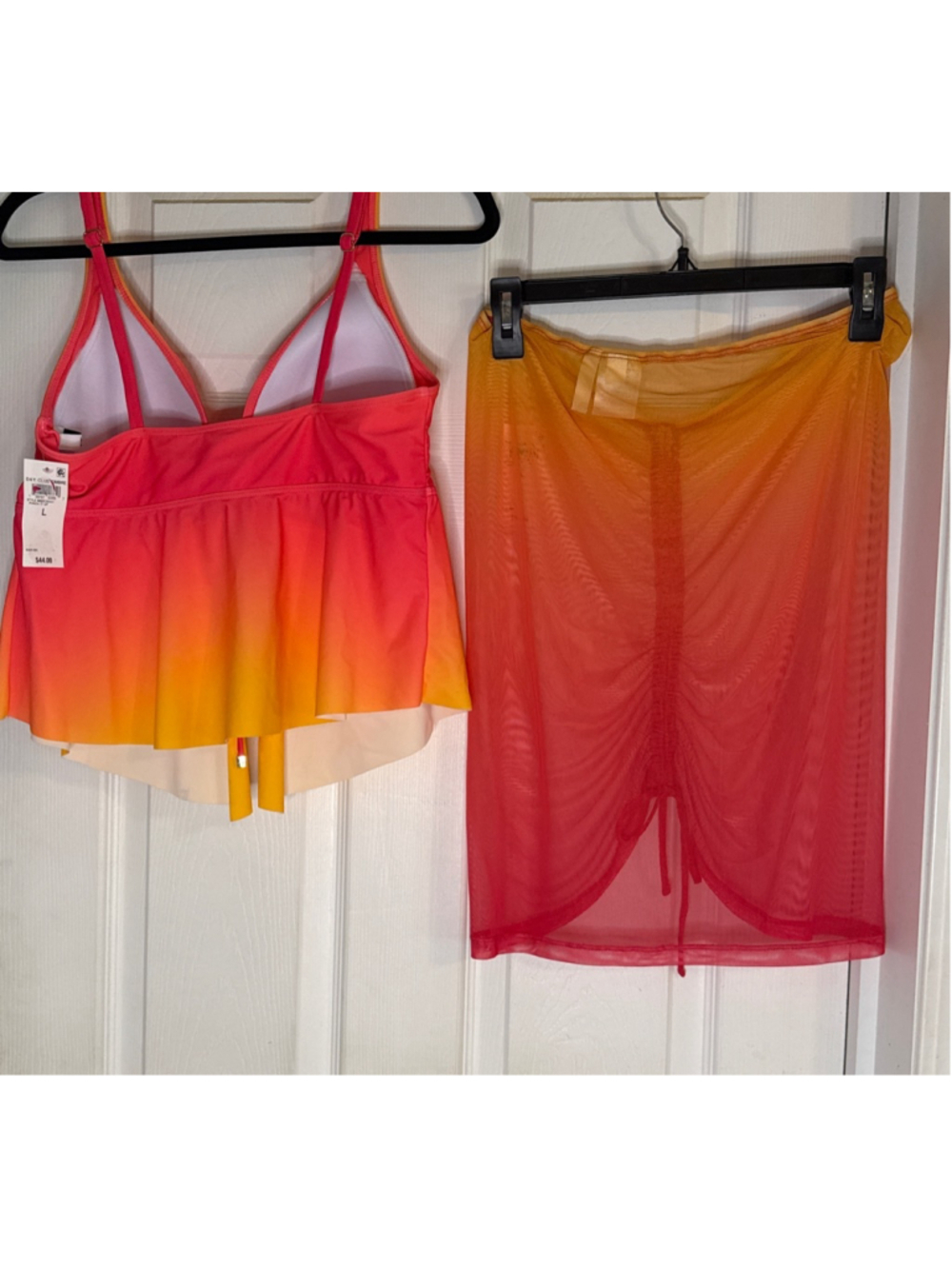 Women's bar III Ombre Tankini Top & Skirt Coverup L Orange Pink - Picture 4 of 4